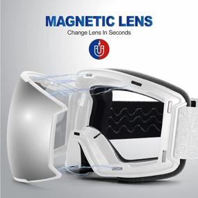 img 3 attached to Магнитные сменные лыжные очки Odoland с 2 линзами, противотуманные 100% защита от ультрафиолетового излучения Сноубордические очки для мужчин и женщин