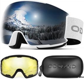 img 4 attached to Магнитные сменные лыжные очки Odoland с 2 линзами, противотуманные 100% защита от ультрафиолетового излучения Сноубордические очки для мужчин и женщин