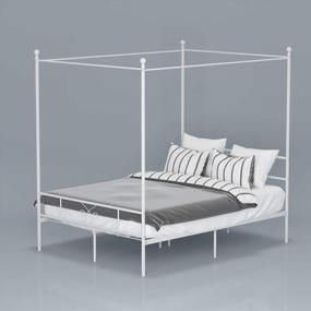 img 1 attached to Full Size White Weehom Canopy Platform Bed Frame With Ball Design Metal Mattress Support - No Box Spring Needed