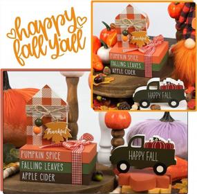 img 2 attached to DAZONGE Fall Decor - Fall Thanksgiving Decorations For Home - 1 Set Of Faux Book Stack, 1 Happy Fall Sign And 1 Buffalo Plaid Sign With Thankful Tag For Fall Tiered Tray Decor - Farmhouse Kitchen Coffee Bar Sign Shelf Sitter