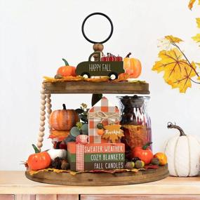 img 3 attached to DAZONGE Fall Decor - Fall Thanksgiving Decorations For Home - 1 Set Of Faux Book Stack, 1 Happy Fall Sign And 1 Buffalo Plaid Sign With Thankful Tag For Fall Tiered Tray Decor - Farmhouse Kitchen Coffee Bar Sign Shelf Sitter