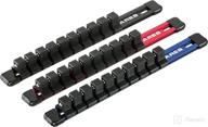 ares 70345-3-piece 1/2-inch drive aluminum socket organizer set - store up to 10 sockets on each rail and keep your tool box organized logo