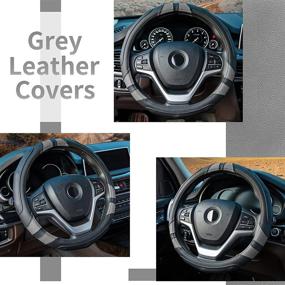 img 3 attached to Achiou Universal 15-Inch Gray Car Steering Wheel Cover with Contoured 🚗 Grip, Genuine Leather for Men and Women - Non-Slip, Breathable, Soft, and Comfortable