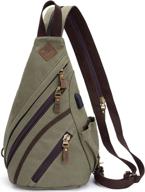 🎒 davidnile canvas sling bag crossbody backpack | genuine leather shoulder bag | casual daypacks for men and women travel logo