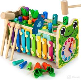 img 4 attached to 🎵 6 in 1 Wooden Montessori Toys: Whack a Mole Game, Xylophone, Carrot Harvest & More!