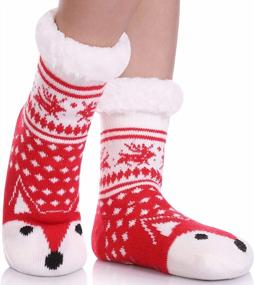img 4 attached to Fuzzy Winter Slipper Socks For Kids: Cozy, Soft And Warm Christmas Socks With Thick Fleece Lining For Boys And Girls By FNOVCO