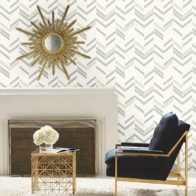 img 4 attached to Gray Chevron Stripe Peel And Stick Wallpaper By RoomMates - 20.5" X 16.5 Feet