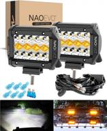 naoevo 4-inch led pod lights with 12000lm, daytime running lights, 3 modes, white/amber diamond sequential flashing, for bronco, utv, atv, jeep, truck, boat - 2 pack with wiring harness logo