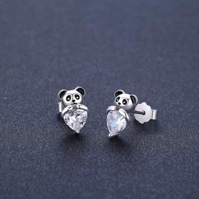 img 2 attached to 925 Sterling Silver Panda Bear Earrings For Women - Hypoallergenic Animal Pet Studs Sensitive Ears
