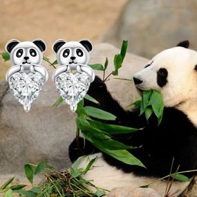 img 3 attached to 925 Sterling Silver Panda Bear Earrings For Women - Hypoallergenic Animal Pet Studs Sensitive Ears