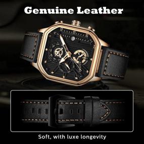 img 2 attached to Men'S Black Automatic Chronograph Leather Watch With Calendar Business Wristwatch