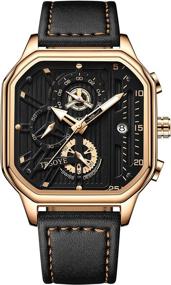 img 4 attached to Men'S Black Automatic Chronograph Leather Watch With Calendar Business Wristwatch