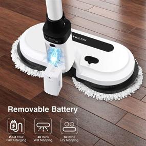 img 2 attached to Secura Electric Mop: Cordless Spin Mop with Water Spray, LED Headlight, and Extended 60-Minute Powerful Floor Scrubber. Ideal Floor Cleaner for Hardwood, Tile, and Laminate Floors.