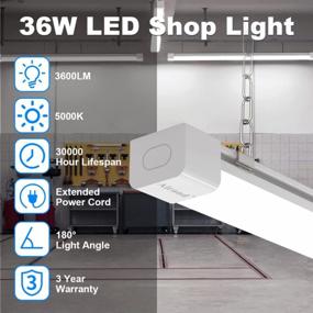 img 2 attached to 4FT LED Shop Light Linkable - 36W Plug In Utility, 3600LM 5000K Белый дневной свет, IP66 Водонепроницаемый светильник для гаража / мастерской / склада / офиса