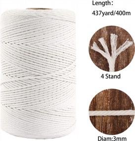 img 3 attached to 🧶 QUEFE 3mm x 437 Yard Natural 4 Strand Cotton Macrame Cord - Ideal for Wall Hanging, Plant Hangers, Knitting, and Decorative Projects