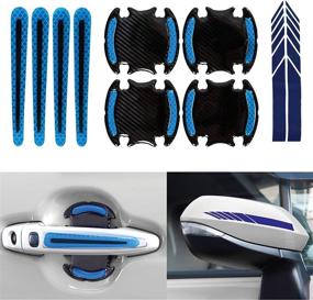 img 4 attached to 🚗 AMJILT 10 Pcs Universal Car Door Handle Scratch Protector Kit with Bowl Handle and Side Mirror Stickers - Enhanced Safety, 3D Reflective Stickers in Blue