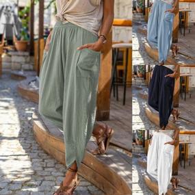 img 3 attached to Utcoco Womens Casual Baggy Elastic Waist Relaxed Fit Cotton Linen Beach Harem Pants