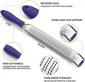 img 3 attached to Stainless Steel Citrus Zester & Cheese Grater - Razor-Sharp Blades For Parmesan, Lemon, Ginger, Garlic, Nutmeg & More Fruits/Vegetables - Protective Cover Included (Purple)