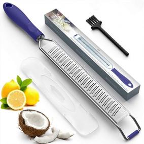 img 4 attached to Stainless Steel Citrus Zester & Cheese Grater - Razor-Sharp Blades For Parmesan, Lemon, Ginger, Garlic, Nutmeg & More Fruits/Vegetables - Protective Cover Included (Purple)