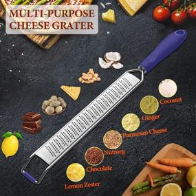 img 2 attached to Stainless Steel Citrus Zester & Cheese Grater - Razor-Sharp Blades For Parmesan, Lemon, Ginger, Garlic, Nutmeg & More Fruits/Vegetables - Protective Cover Included (Purple)