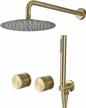 upgrade your shower experience with trustmi 10 inch rainfall shower system in brushed gold - complete faucet set with 3 functions and handheld head logo