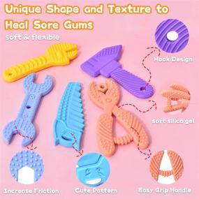 img 1 attached to 👶 MGTFBG Baby Teething Toys Set for 0-6 Months and 6-12 Months - BPA Free Silicone, Soft Textures - Hammer, Wrench, Scissors Shape Molar Teether Chew Toys - 5-Pack Gift