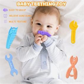 img 2 attached to 👶 MGTFBG Baby Teething Toys Set for 0-6 Months and 6-12 Months - BPA Free Silicone, Soft Textures - Hammer, Wrench, Scissors Shape Molar Teether Chew Toys - 5-Pack Gift