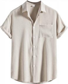 img 4 attached to WDIRARA Men'S Button Up Short Sleeve Beachwear Striped Pocket Hawaiian Shirt Collar Top Shirts