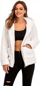 img 3 attached to Women'S Plaid Faux Fleece Coat - Long Sleeve Lapel Shearling Shaggy Jacket