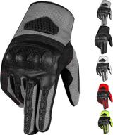 🧤 airtrek men's premium leather motorcycle gloves: touchscreen, ventilated, knuckle armor, palm slider padding - grey (size s) logo