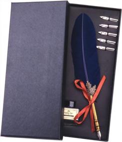 img 4 attached to Antique Feather Quill Pen Set For Calligraphy Writing - Navy With Gift Box - Ideal Present For Kids And Friends - HSTYAIG