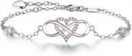 браслет blinggem из стерлингового серебра infinity heart с синим драгоценным камнем и розовым cz - идеальный подарок на свадьбу и годовщину для женщин логотип