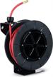 extra long 65' retractable air hose reel with max 300 psi and heavy duty industrial spring - high-quality premium flex hybrid polymer hose for commercial use by reelworks logo