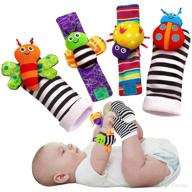 new baby gift - 4pcs baby rattle socks toys, wrist rattles and foot finders for baby boy or girl - infant toys logo