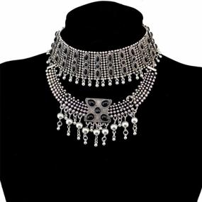 img 2 attached to Idealway Retro Boho Tribal Tassel Collar Bib Chain Chunky Pendant Statement Necklace Choker For Women