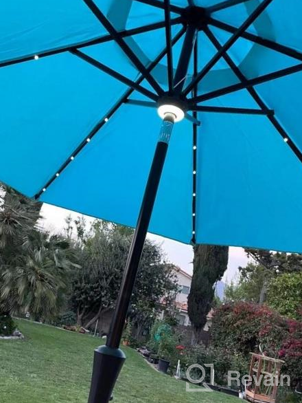 img 1 attached to GOLDSUN 9 Foot Market Solar LED Outdoor Aluminum Table Umbrella With Push Button Tilt, Aqua Blue review by Justin Smith