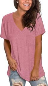 img 4 attached to Women'S Short Sleeve V-Neck Tunic Top With Pocket - Loose Fit Basic Summer Tee By TODOLOR