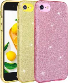img 4 attached to Glam Up Your IPhone SE3/SE2/8/7 With Wisdompro'S Bling Glitter Case - Pink/Gold With 2-Pack Women'S Protective Phone Cover