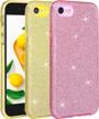 glam up your iphone se3/se2/8/7 with wisdompro's bling glitter case - pink/gold with 2-pack women's protective phone cover logo