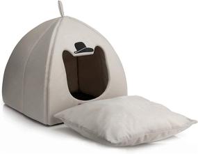 img 2 attached to 🐱 Hollypet Self-Warming 2 in 1 Foldable Cat Bed: Cozy Triangle Kittens Cave Tent House