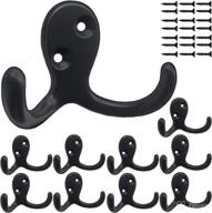 🧥 premium quality 10pcs coat hooks hardware - heavy duty wall mounted hooks for coats, bags, towels, and more - rust-resistant double robe hooks - sleek black finish логотип