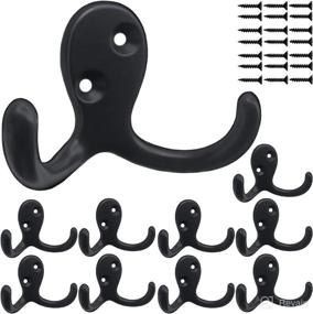 img 4 attached to 🧥 Premium Quality 10Pcs Coat Hooks Hardware - Heavy Duty Wall Mounted Hooks for Coats, Bags, Towels, and More - Rust-Resistant Double Robe Hooks - Sleek Black Finish