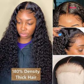 img 4 attached to BLY Deep Wave Lace Front Wig: 4X4 HD Transparent Closure, Brazilian Virgin Hair With Baby Hair - 18 Inch Natural Black - 180% Density