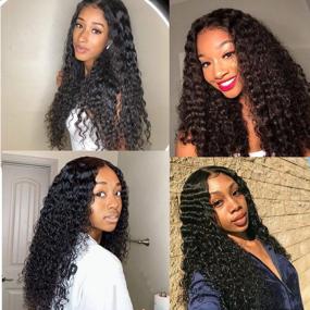 img 1 attached to BLY Deep Wave Lace Front Wig: 4X4 HD Transparent Closure, Brazilian Virgin Hair With Baby Hair - 18 Inch Natural Black - 180% Density