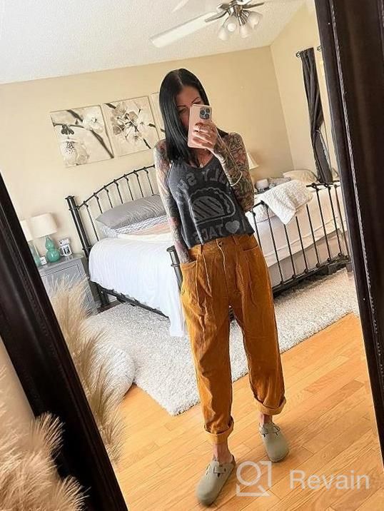 img 1 attached to Casual High Waisted Corduroy Pants for Women 👖 - Loose Fit Straight Leg Trousers with Pockets by EVALESS review by Carlos Chan