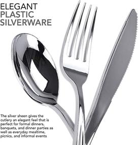 img 2 attached to 🍽️ Silver Floral Plastic Dinner Set - 125 Piece Plastic Plates, Cutlery - Perfect for Parties, Holidays, Catering and More - Serves 25 Guests