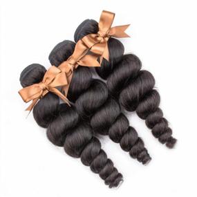 img 1 attached to 10A Brazilian Loose Wave Hair Bundles & Closure (20 22 24+18) - Virgin Human Hair Extensions For Wet & Wavy Styles - Free Part Lace Closure With Baby Hair Included