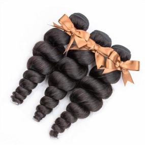 img 2 attached to 10A Brazilian Loose Wave Hair Bundles & Closure (20 22 24+18) - Virgin Human Hair Extensions For Wet & Wavy Styles - Free Part Lace Closure With Baby Hair Included