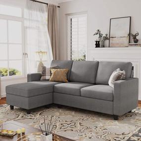 img 2 attached to HONBAY Grey Sectional Sofa With Reversible Chaise, Convertible L Shaped Couch For Small Spaces Apartment
