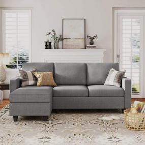 img 1 attached to HONBAY Grey Sectional Sofa With Reversible Chaise, Convertible L Shaped Couch For Small Spaces Apartment